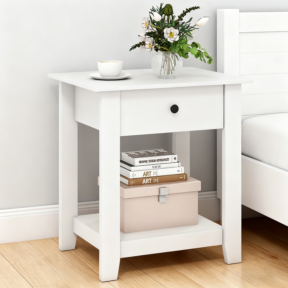 Nightstand With Drawer 3-Tier Modern Bedside Table With Open Shelf And Storage_voghion.com